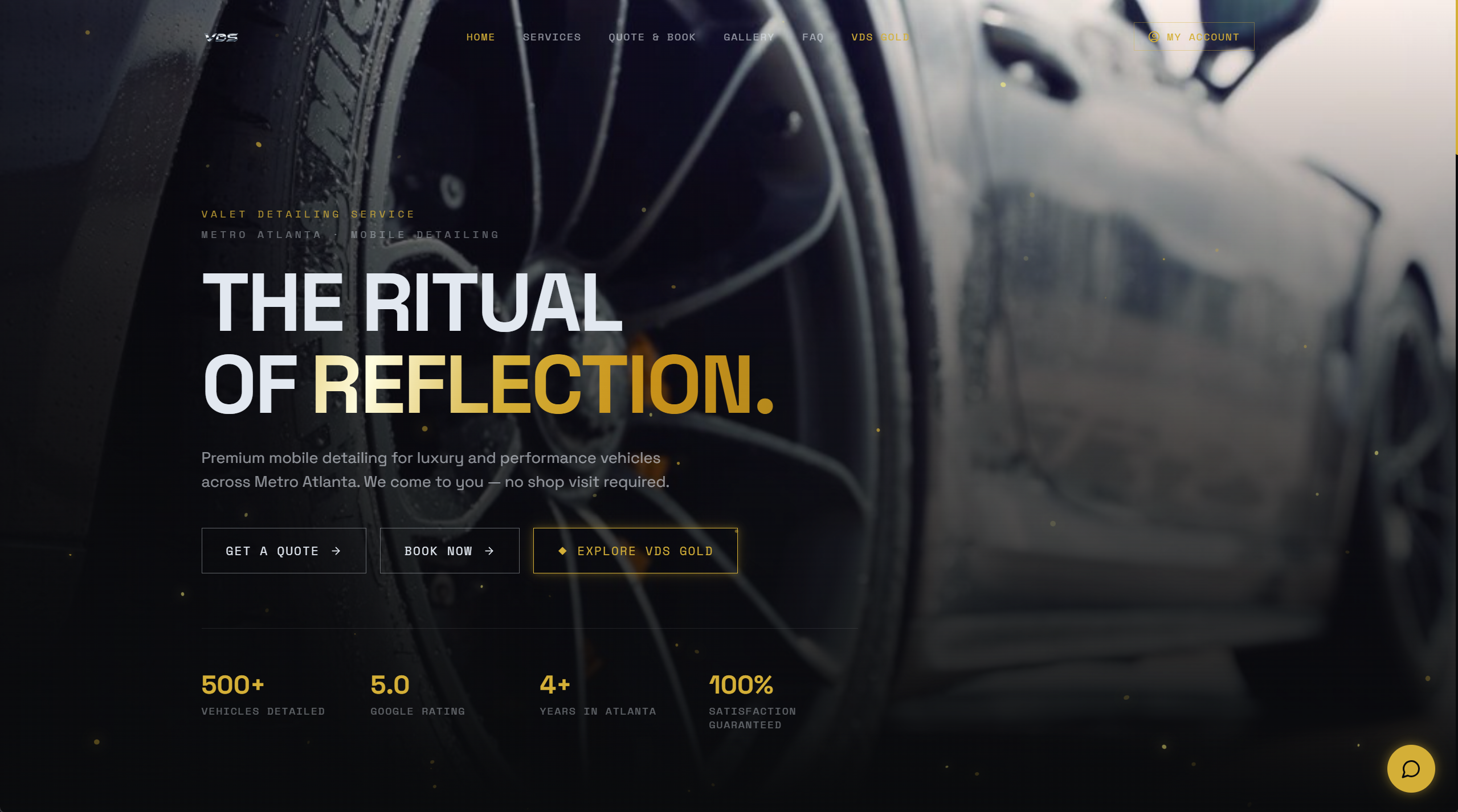 VDS Mobile Detailing customer-facing website — homepage hero with booking