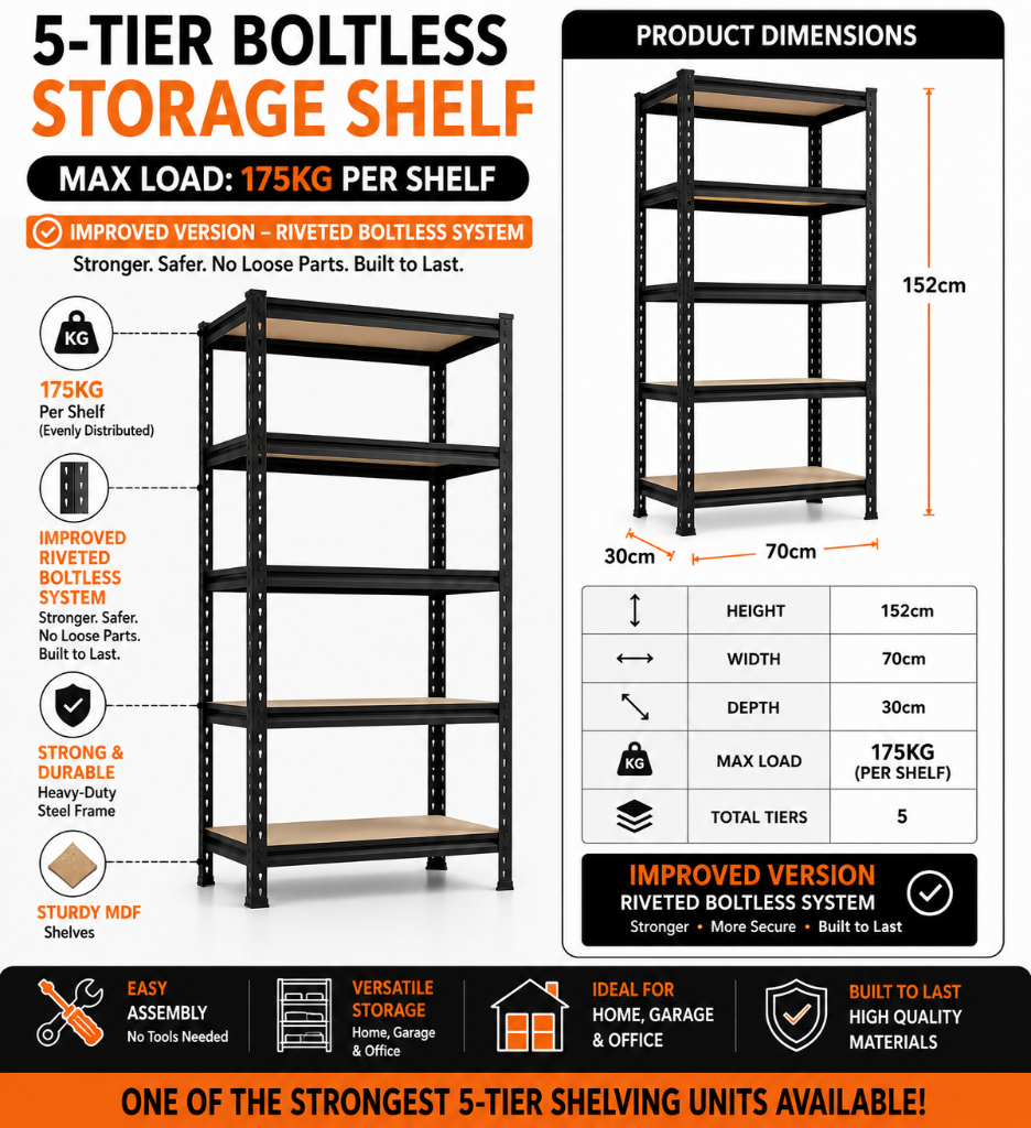 Black boltless shelf
