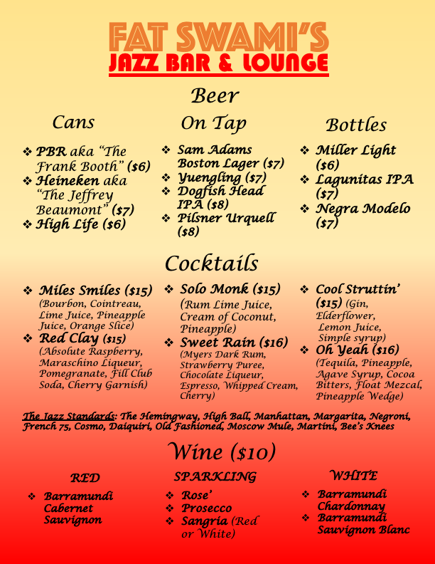 Fat Swami's Menu — Page 1