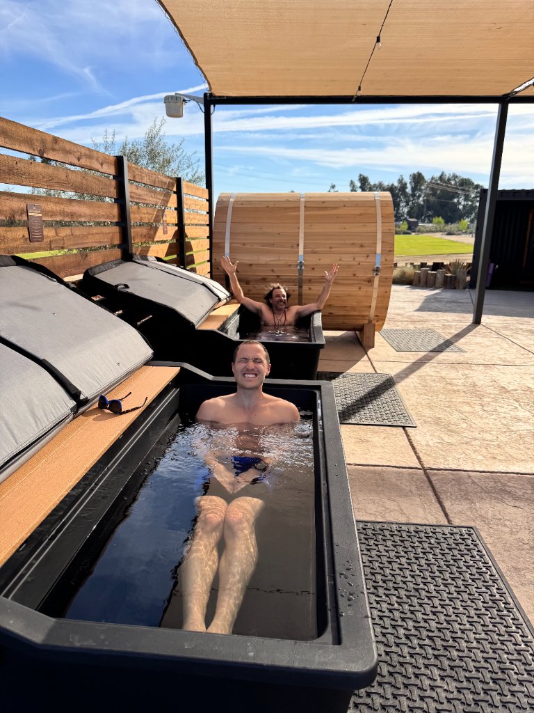 Ian Lopatin and Mike Posner cold plunging at Surf Ranch