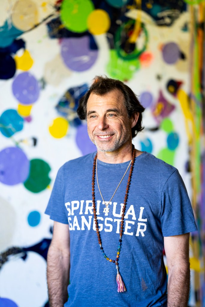 Ian Lopatin wearing a Spiritual Gangster shirt