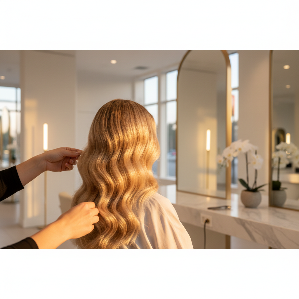Luminous flowing hair backlit by golden light