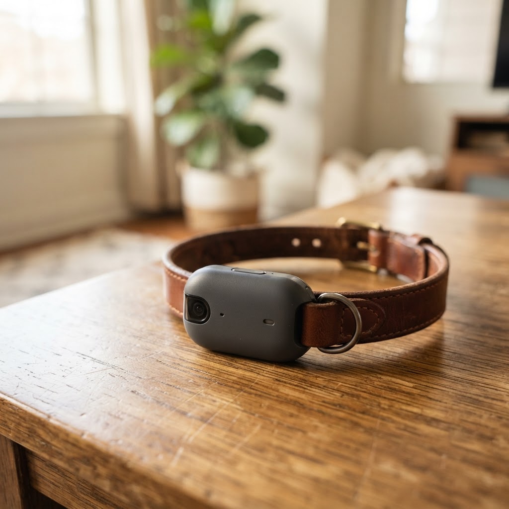 Tractive GPS pet tracker attached to a dog collar
