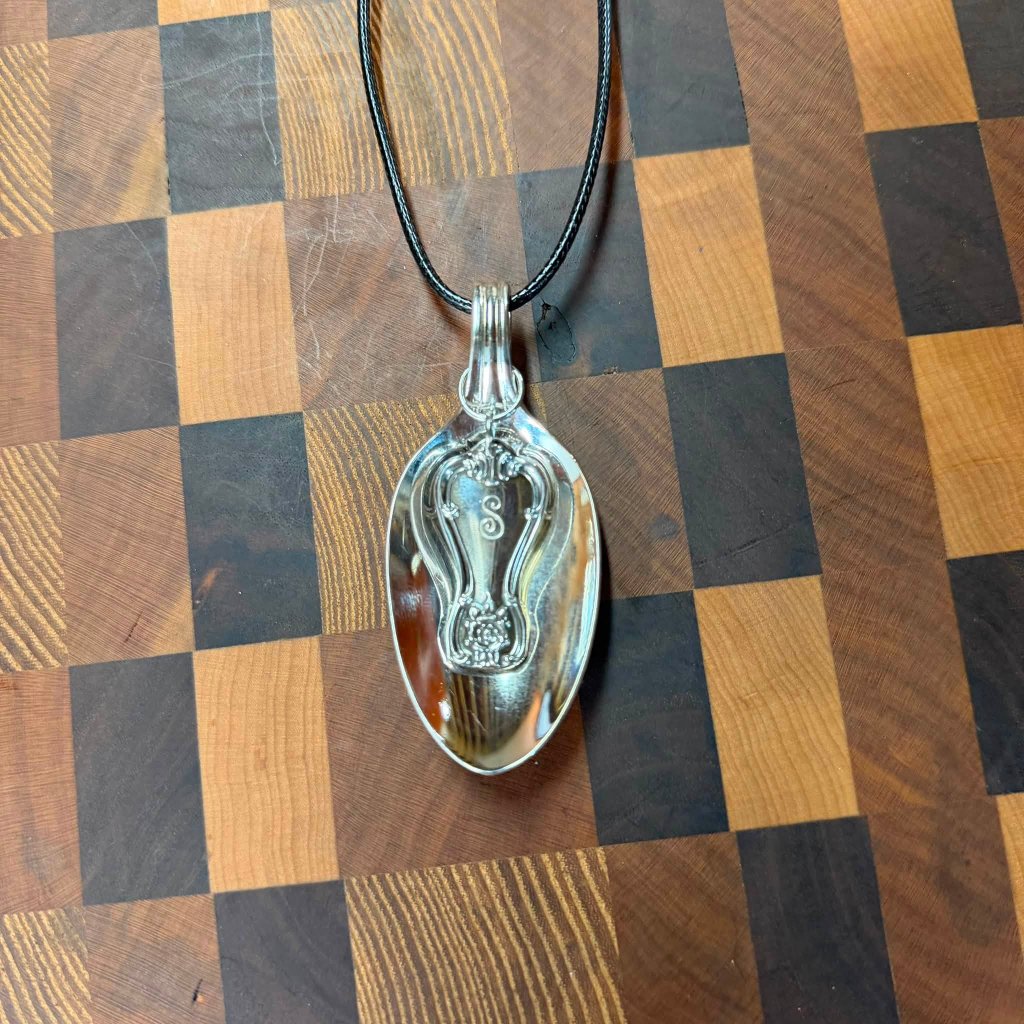 Custom pendant necklace made from a vintage silver spoon