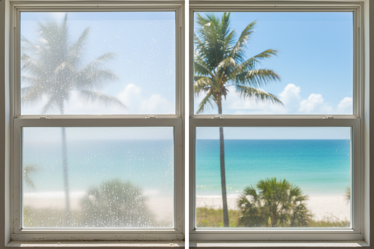 Before and after window cleaning comparison