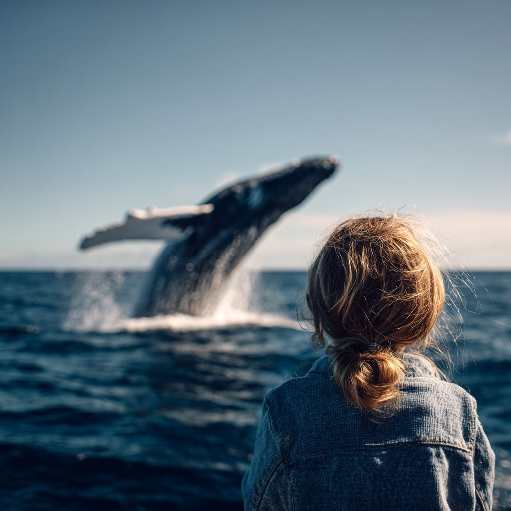Child watching whale