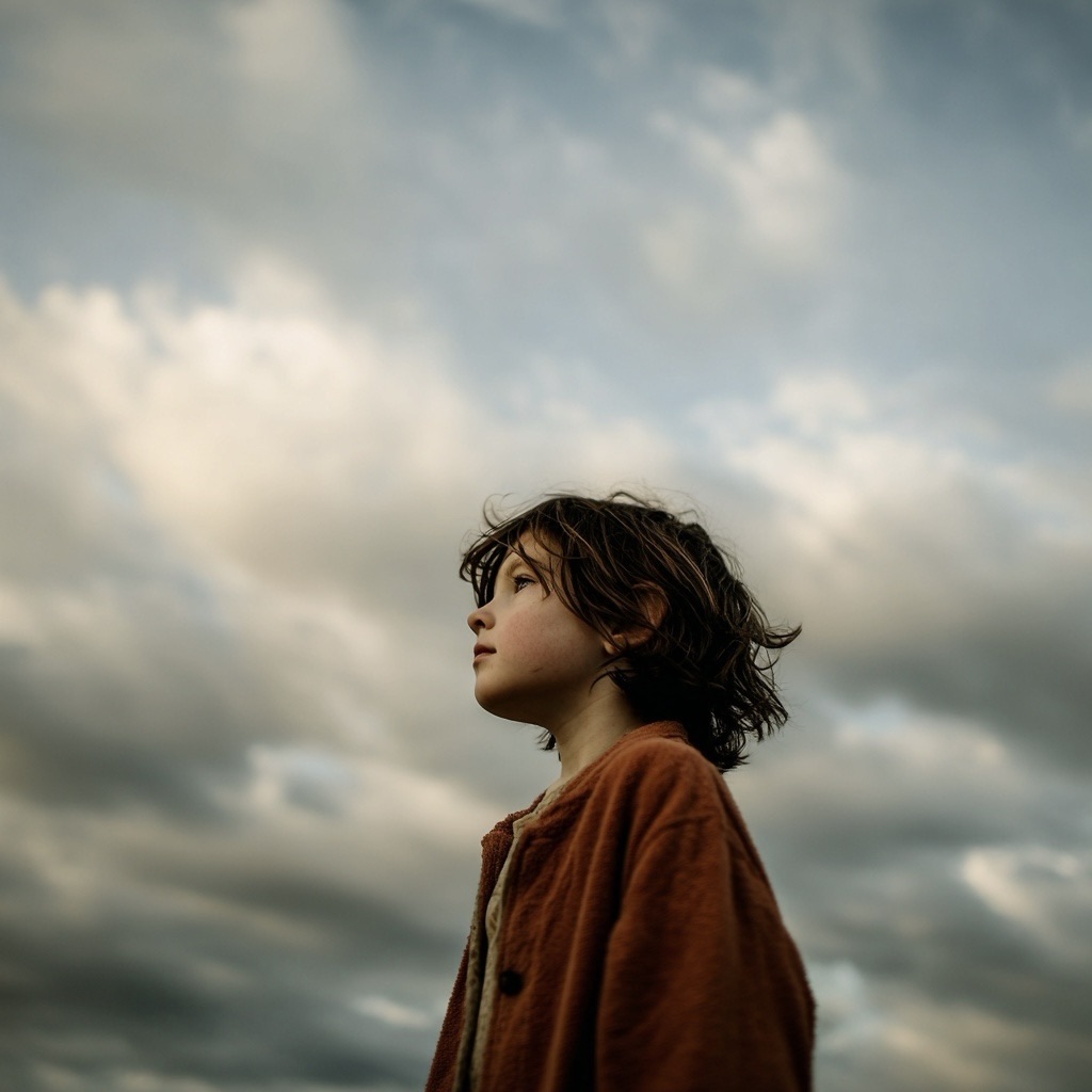 Child looking up in awe
