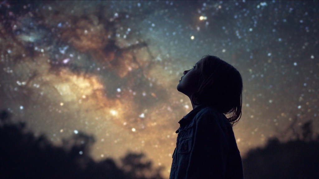 Child looking at stars