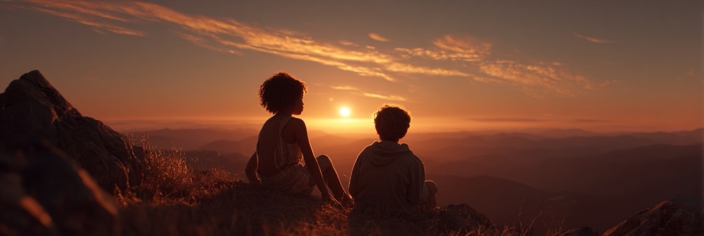 Children watching sunset