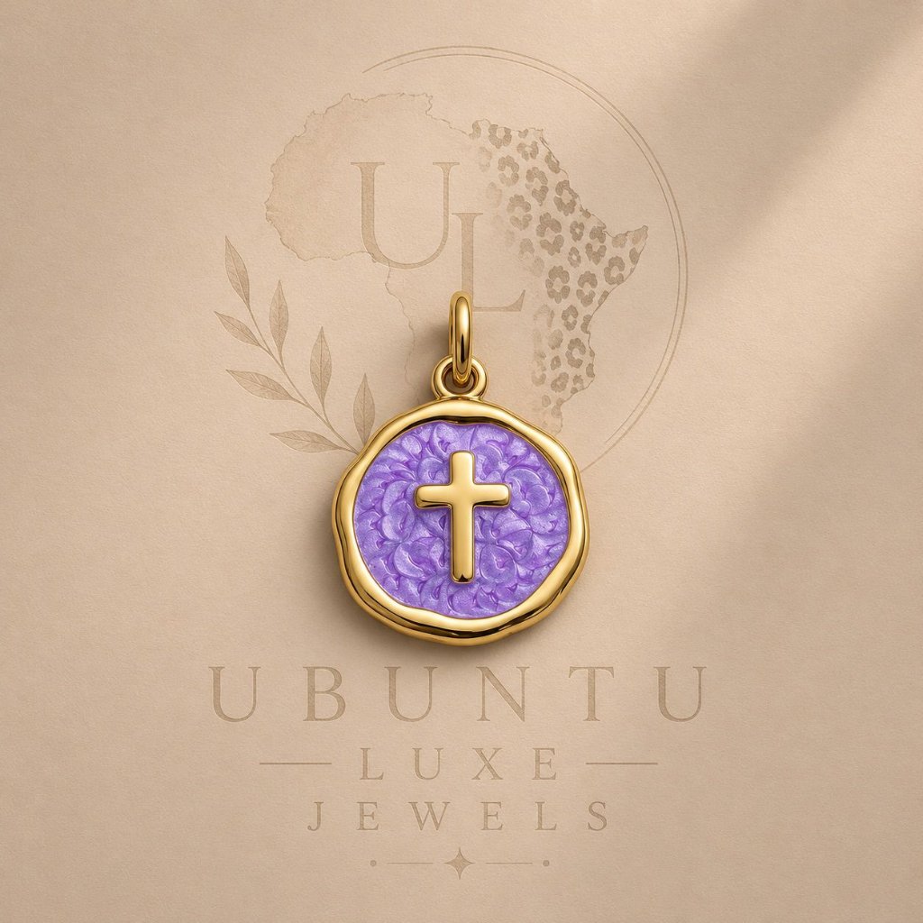 Cross Medallion Charm — Purple Enamel