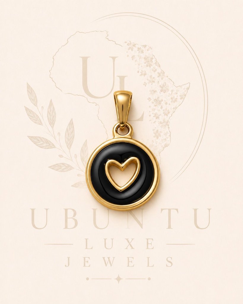 Black Enamel Heart Charm — Gold