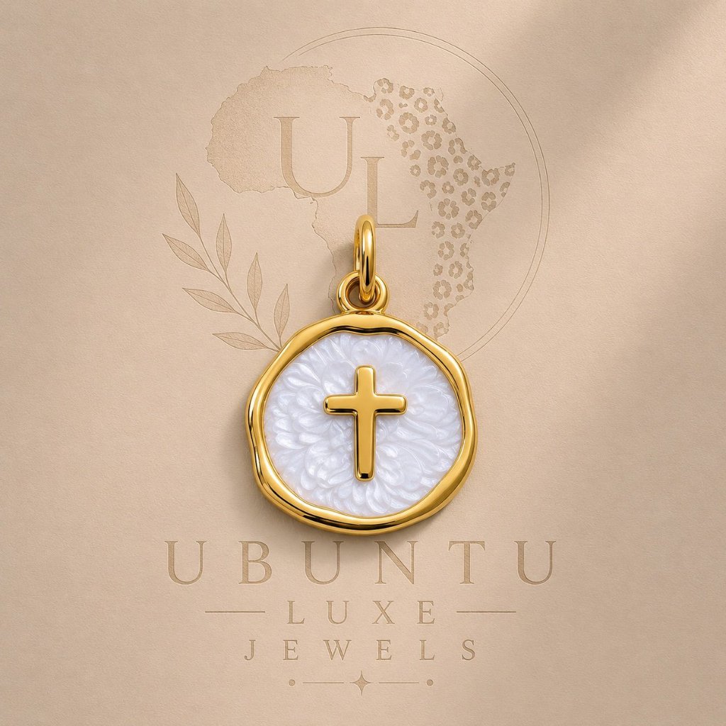 Cross Medallion Charm — White Enamel