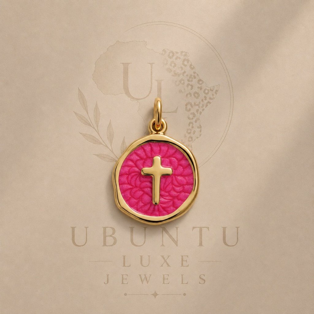Cross Medallion Charm — Hot Pink Enamel