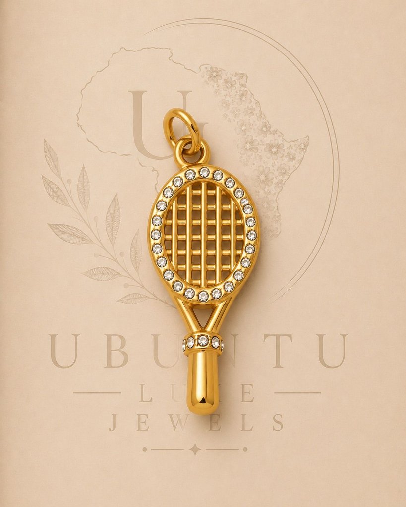 Tennis Racket Charm — Gold & Crystal