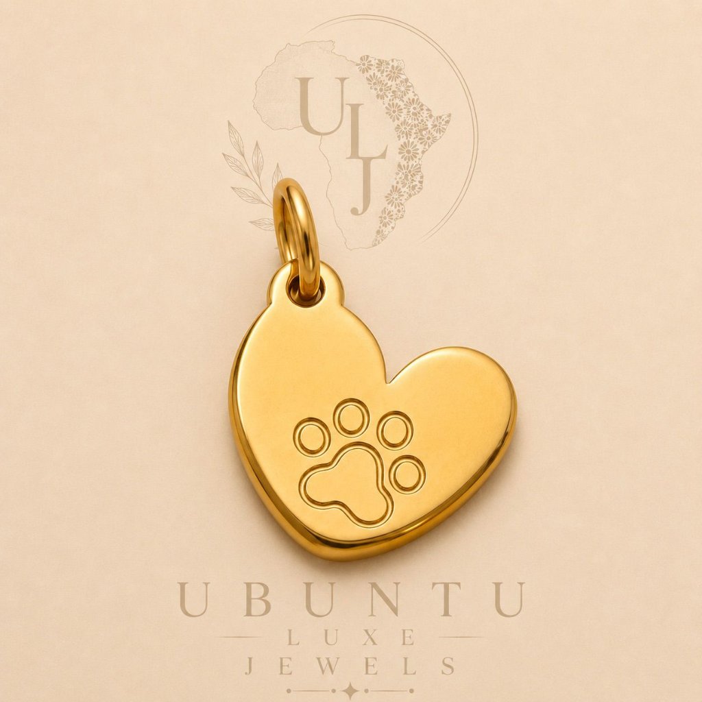 Paw Print Heart Charm — Gold