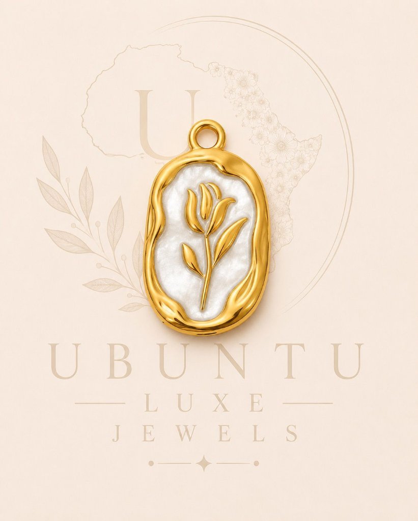 Tulip Oval Medallion Charm — Gold & Pearl