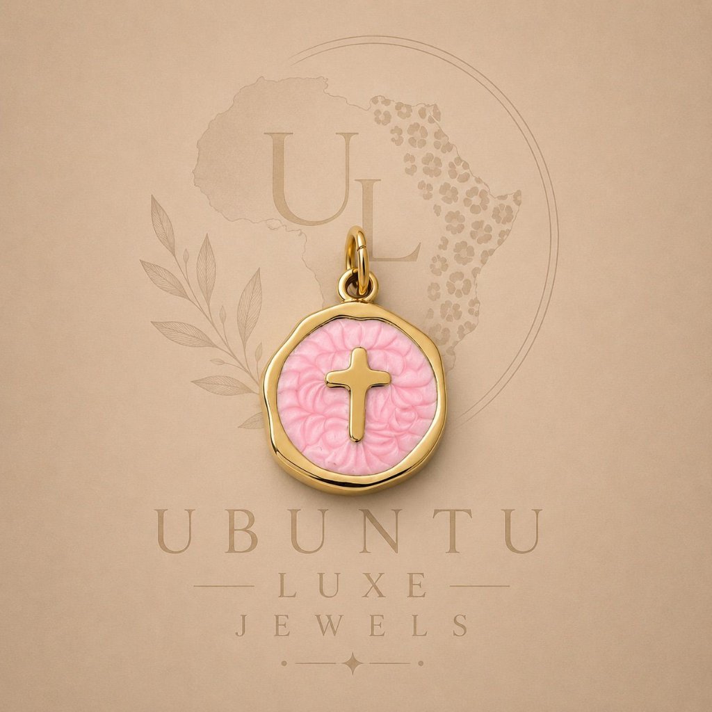 Cross Medallion Charm — Blush Pink