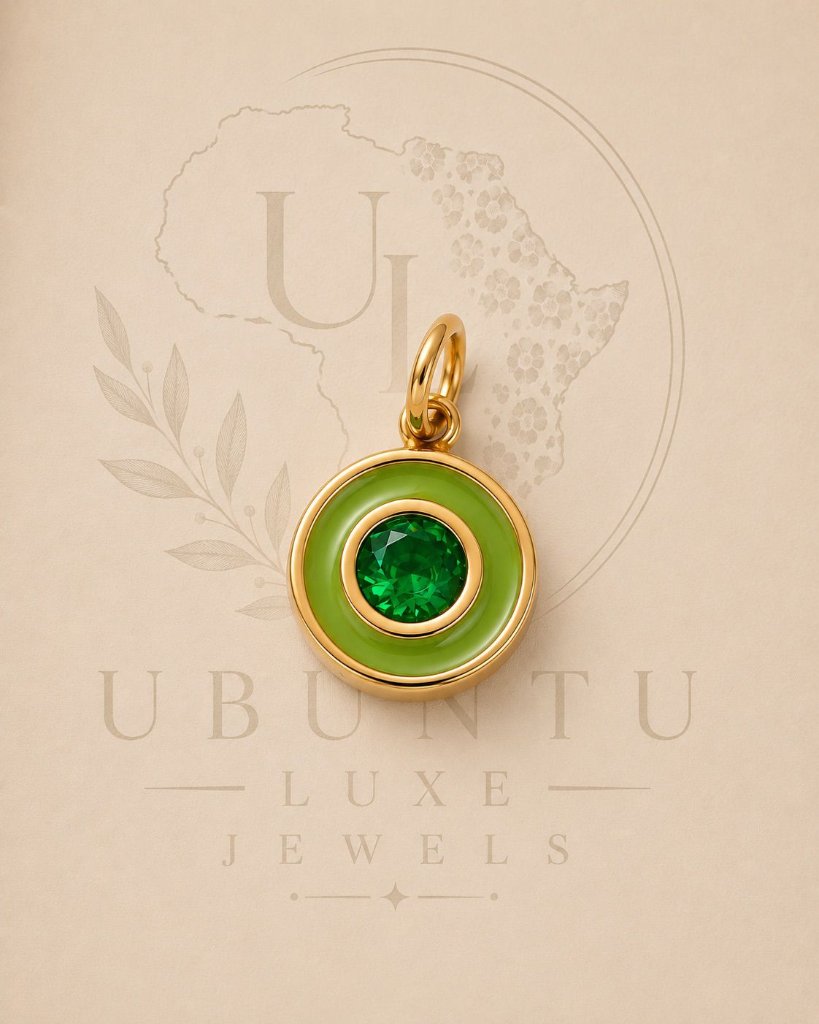 Green Crystal Circle Charm — Lime Enamel