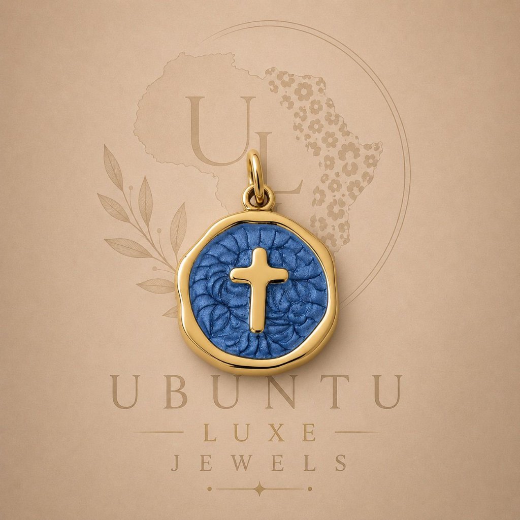 Cross Medallion Charm — Blue Enamel