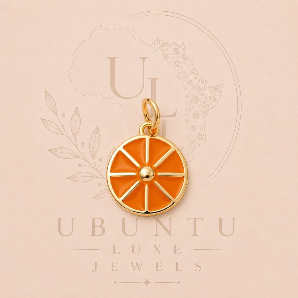 Orange Slice Charm — Gold & Orange Enamel