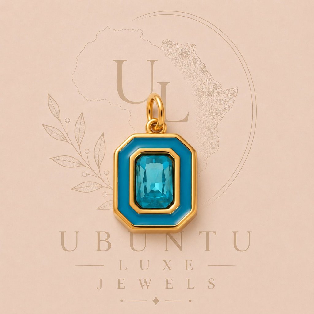 Blue Crystal Octagon Charm — Teal Enamel