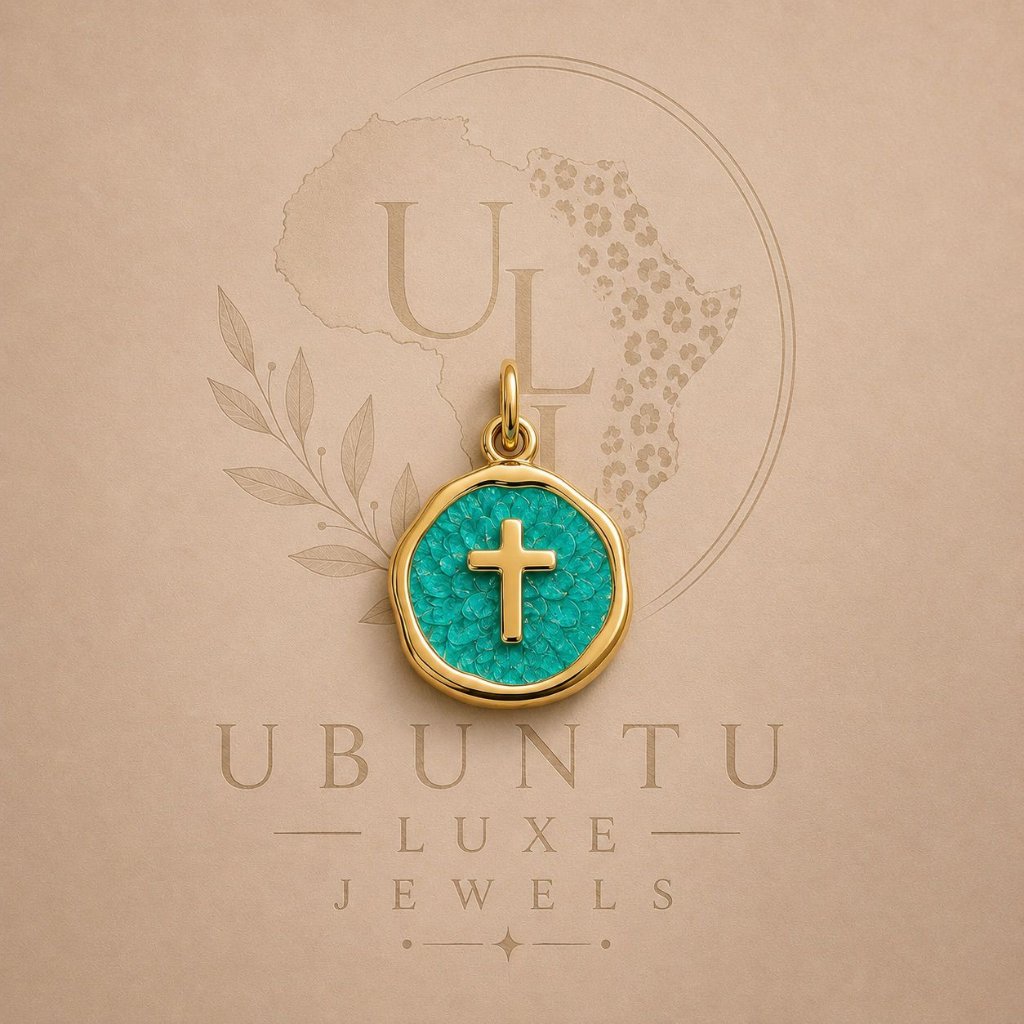 Cross Medallion Charm — Teal Enamel