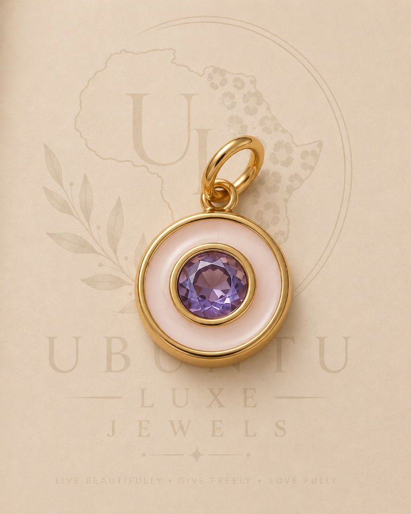 Amethyst Circle Charm — Pink Enamel