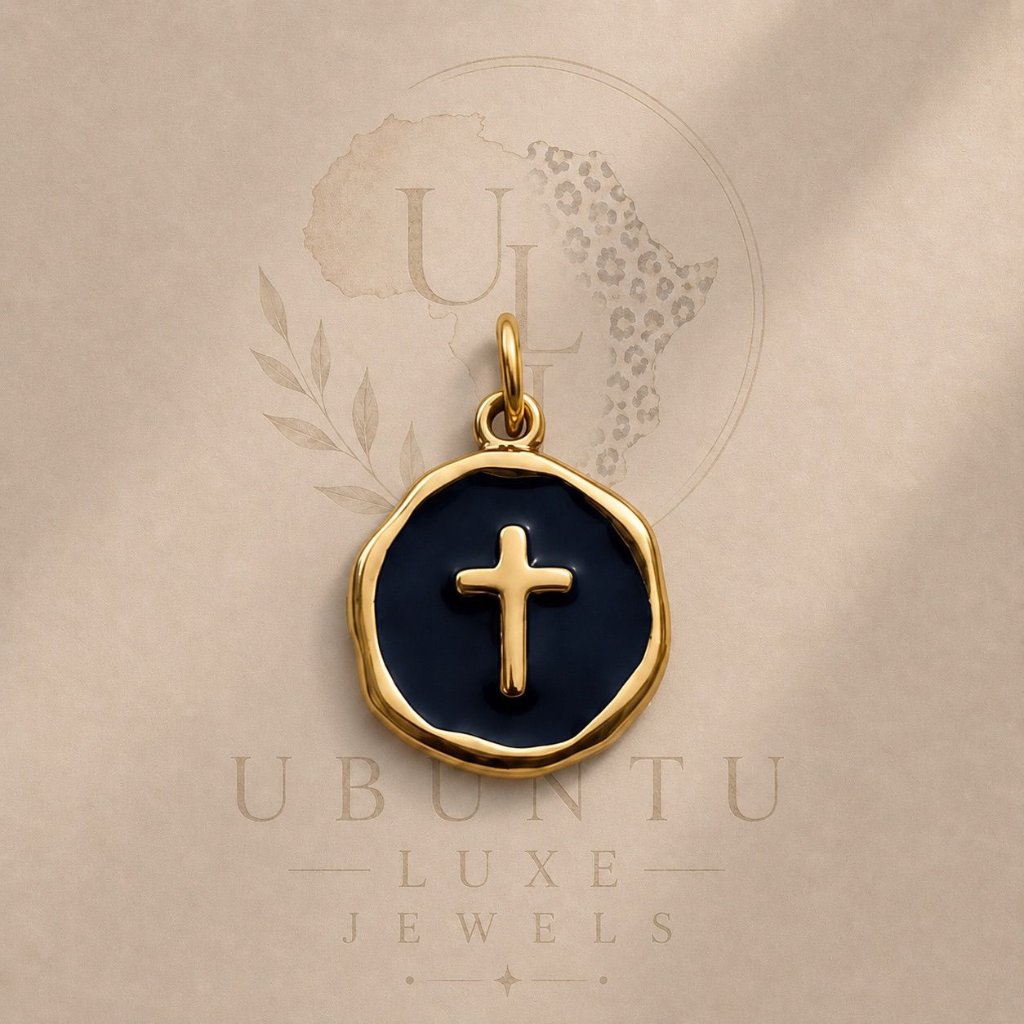 Cross Medallion Charm — Black Enamel