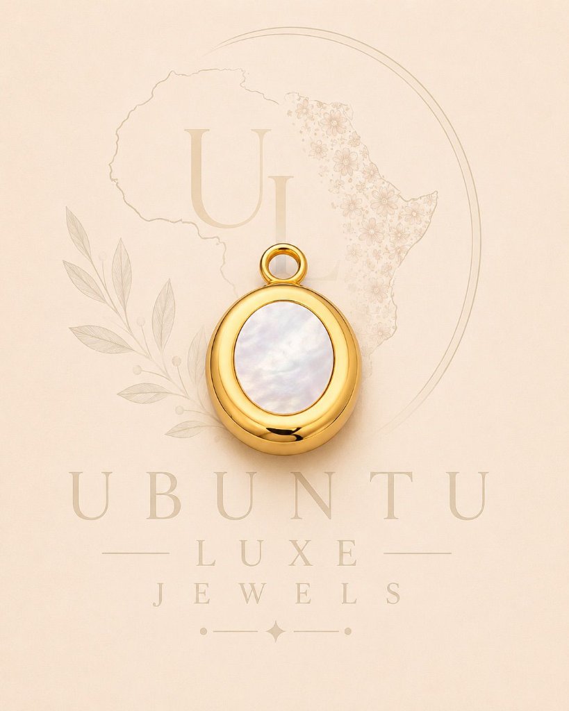 Mother of Pearl Oval Dome Charm — Gold