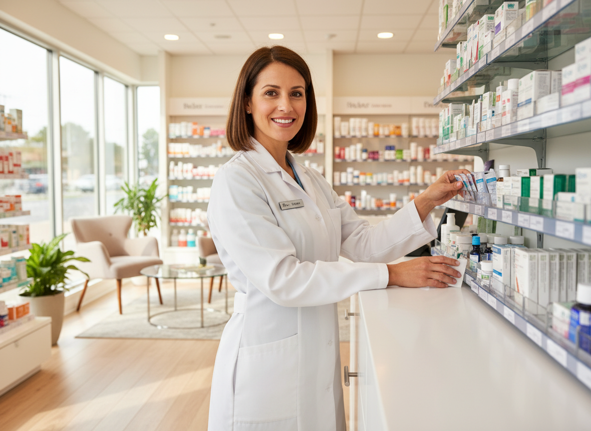 Pharmacist managing prescriptions
