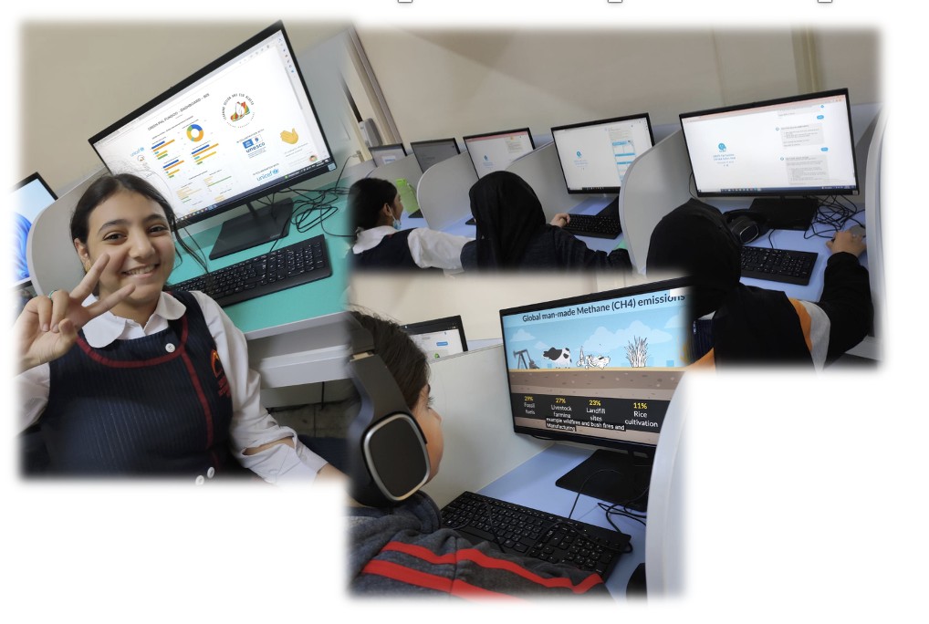 British International School Pilot (UAE) dashboard showing Head, Heart and Hand points per team