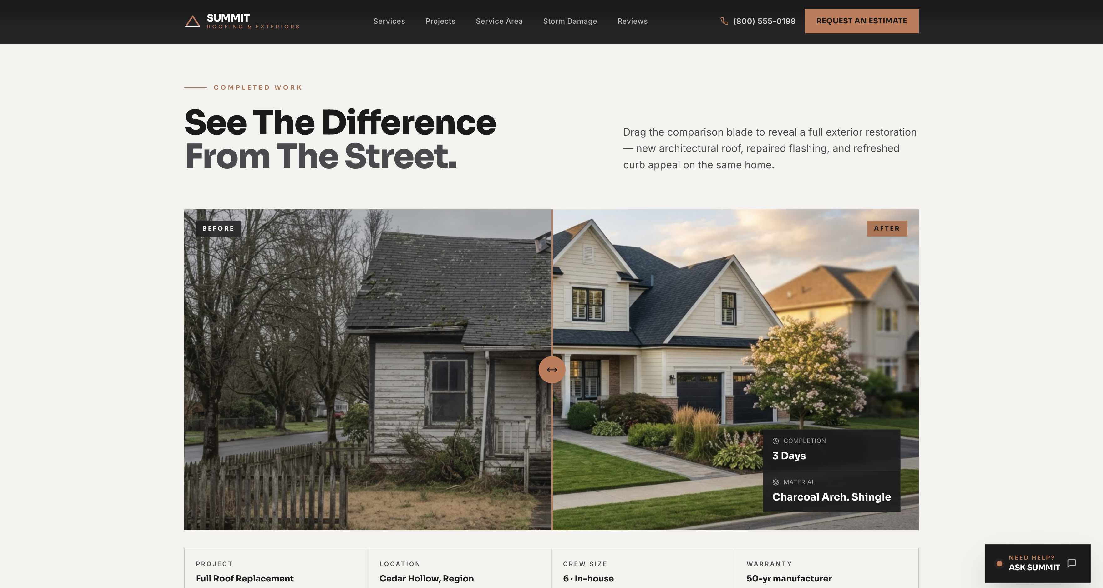 Summit Roofing & Exteriors — before and after comparison