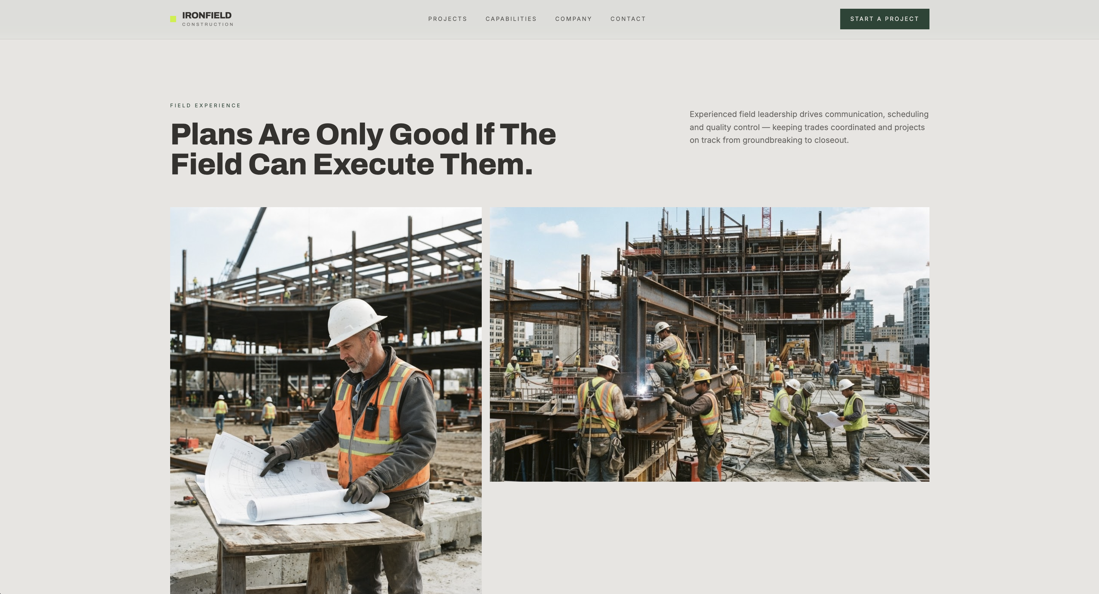 Ironfield Construction — field experience