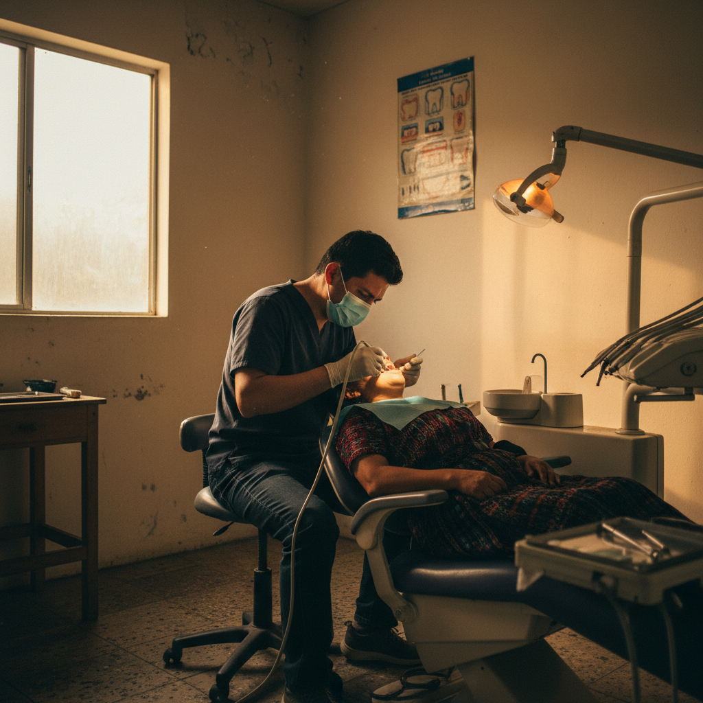 Dentist providing care in a community clinic in Guatemala
