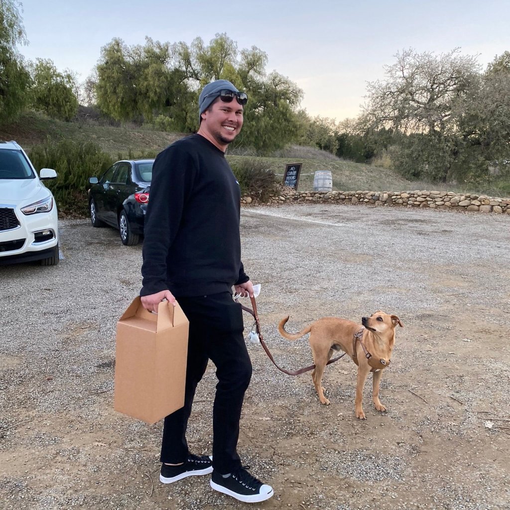 Dr. Brugnone walking his dog Koozie
