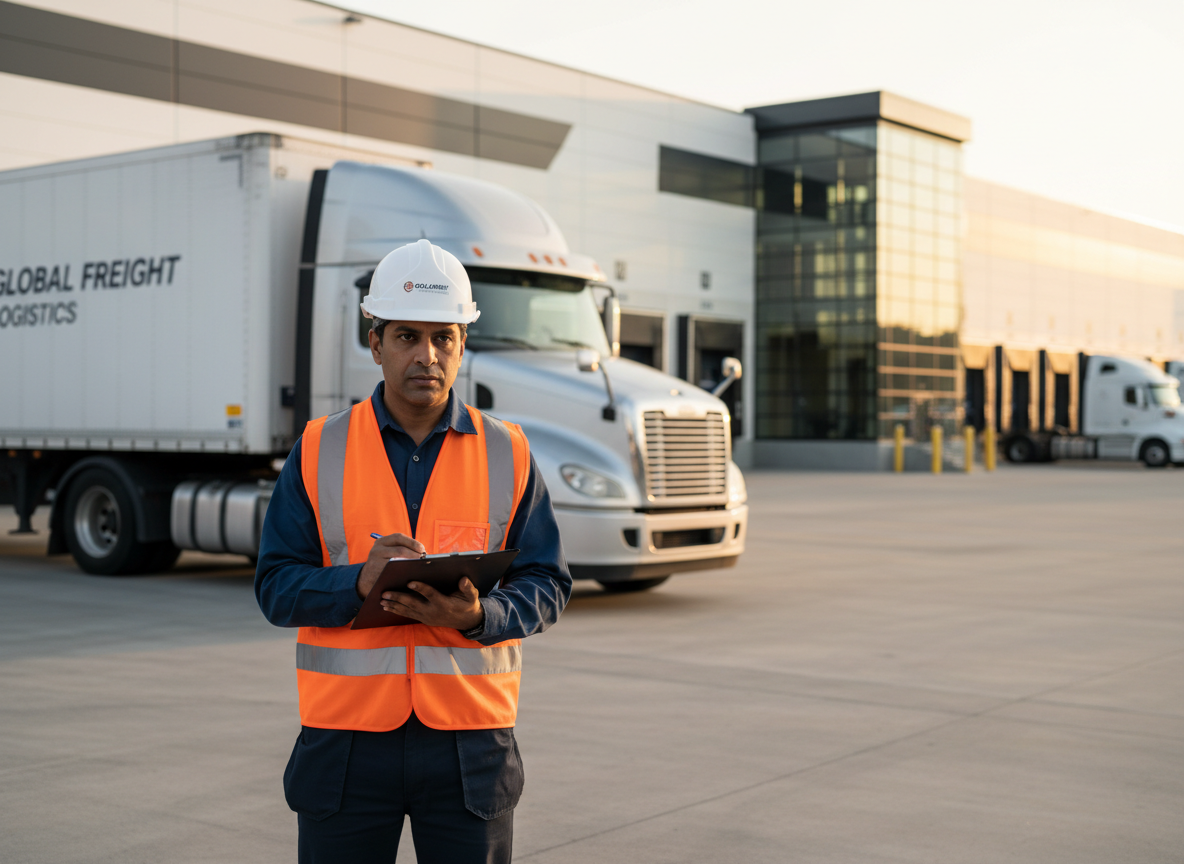 Fleet safety inspector reviewing compliance checklist