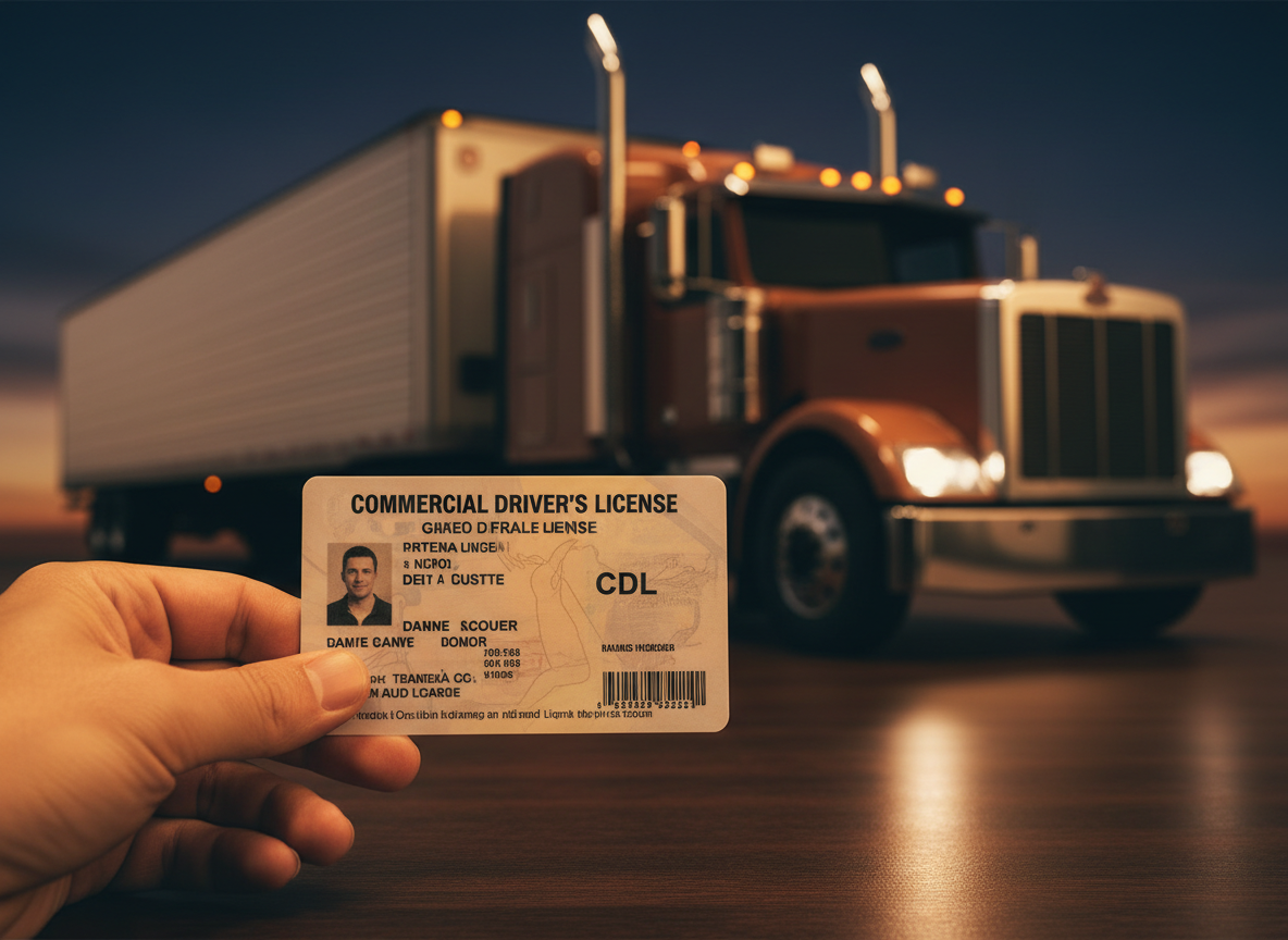 CDL commercial driver's license with truck in background