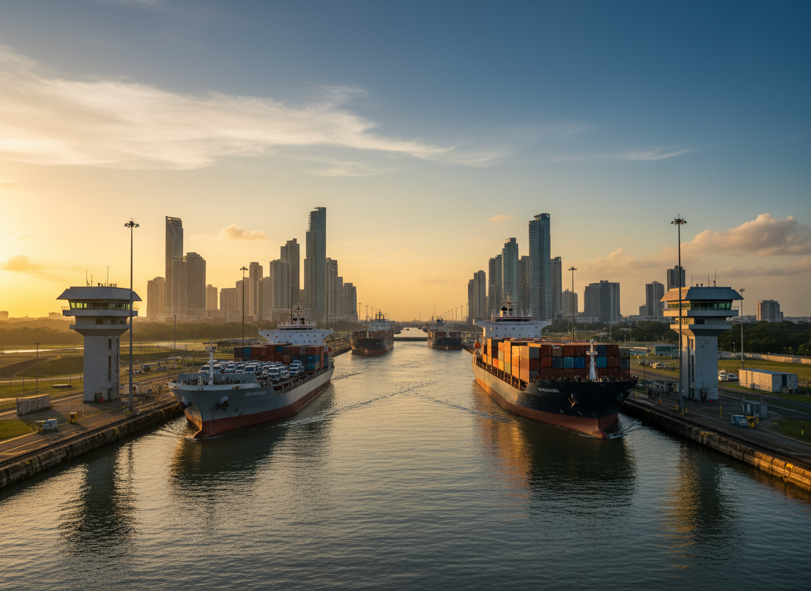 Panama Canal with commercial shipping