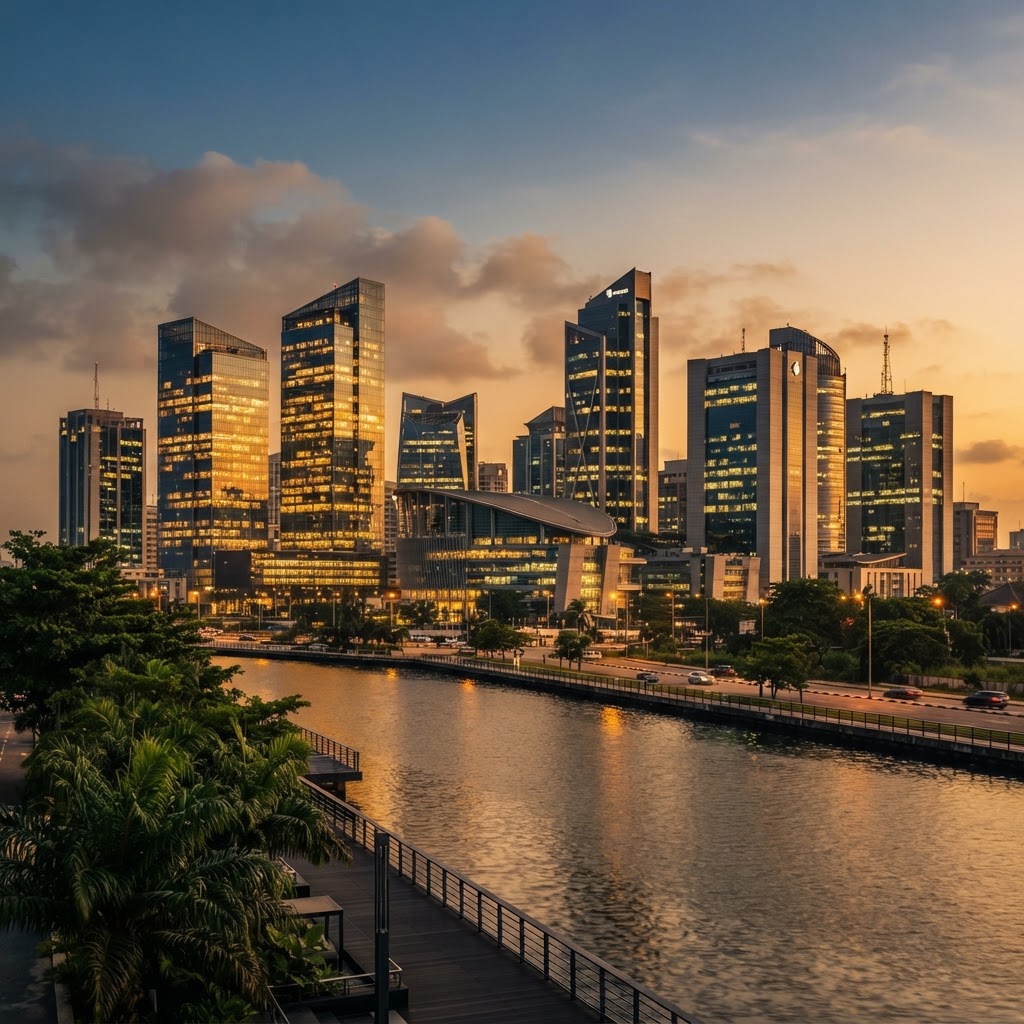 Lagos, Nigeria skyline at golden hour