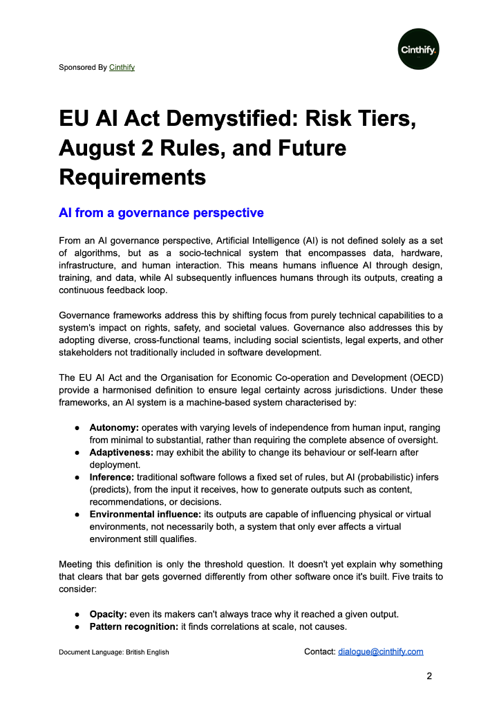 DAIG session notes page explaining AI from a governance perspective as a socio-technical system