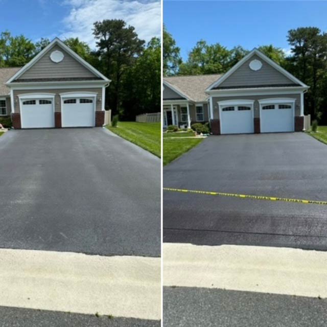 Driveway before and after sealcoating — project 4