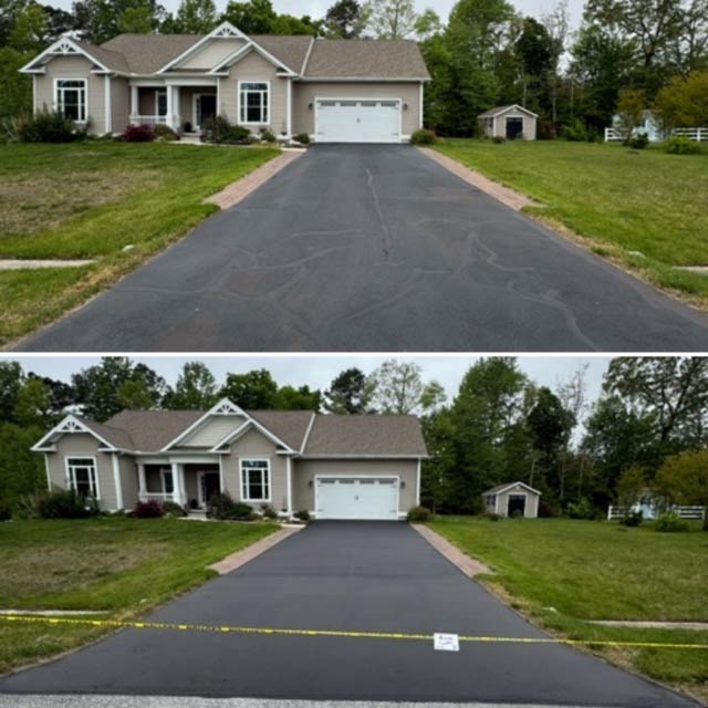 Driveway before and after sealcoating — project 1