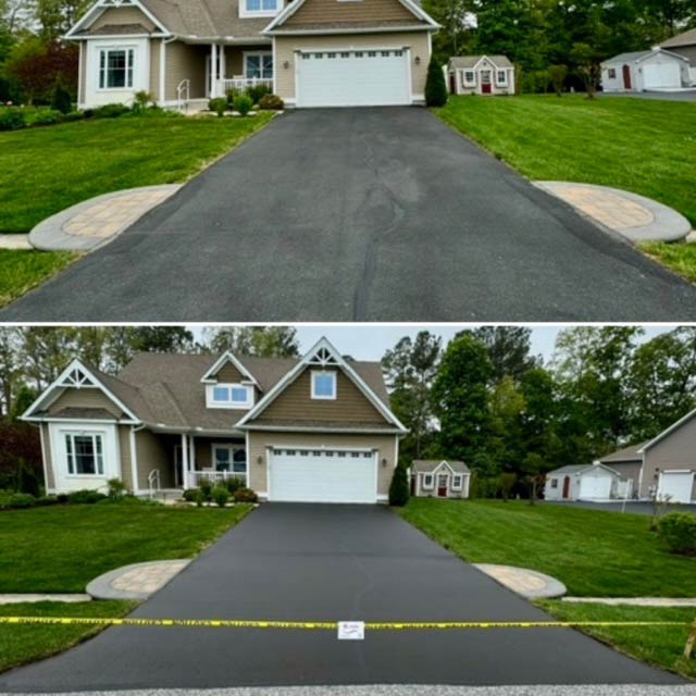 Driveway before and after sealcoating — project 3
