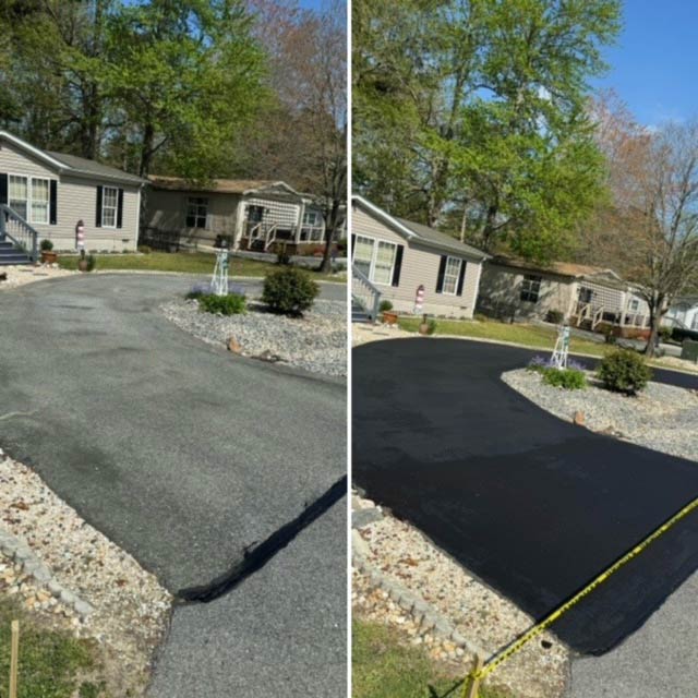 Driveway before and after sealcoating — project 2