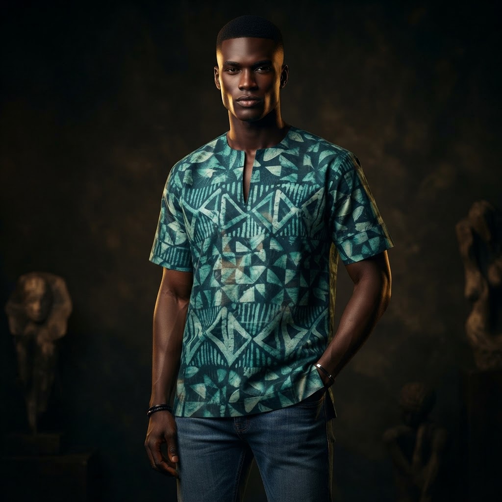 African Adire Shirt: Men's Dashiki Top