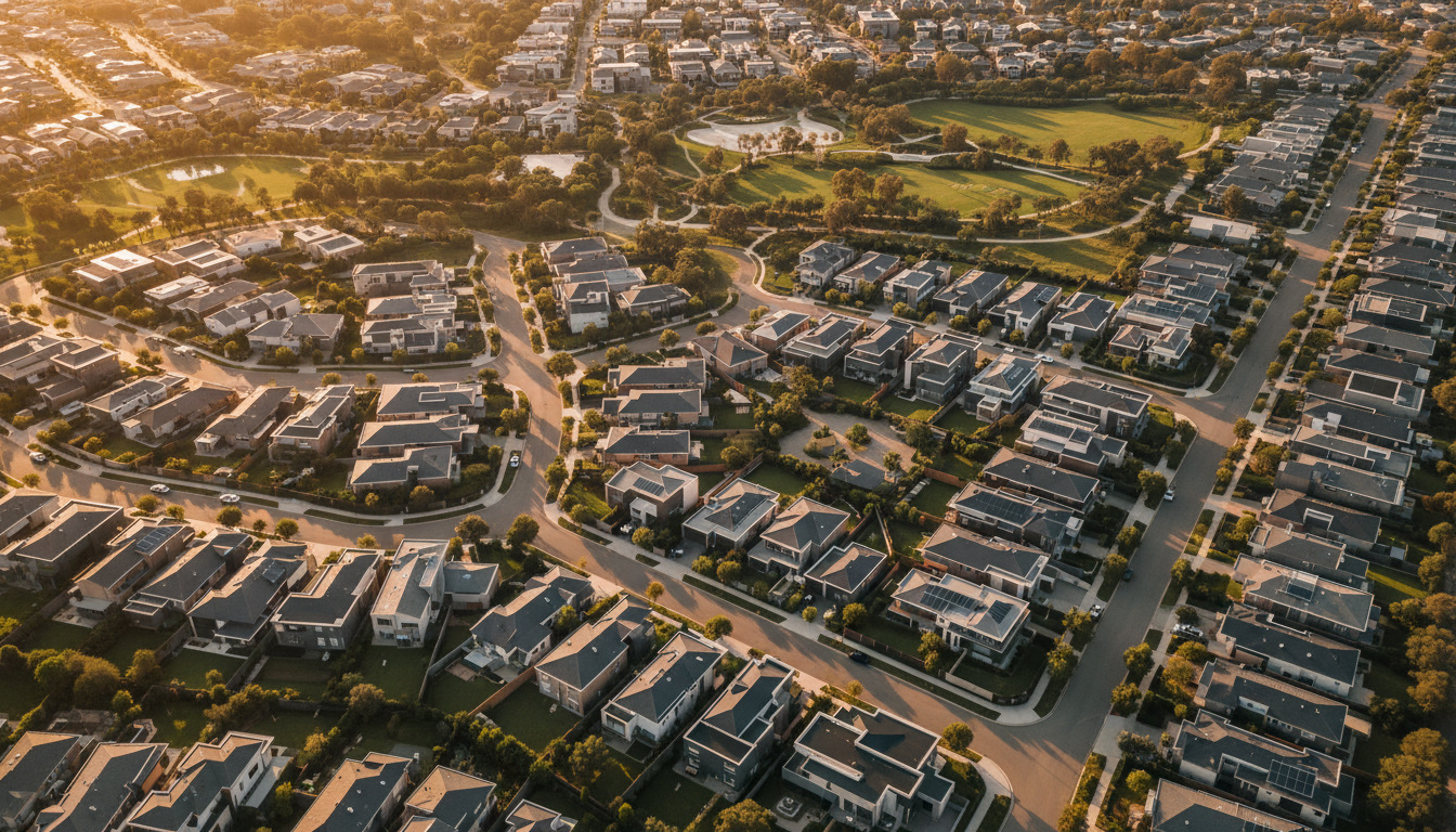 Aerial view of Australian residential masterplan