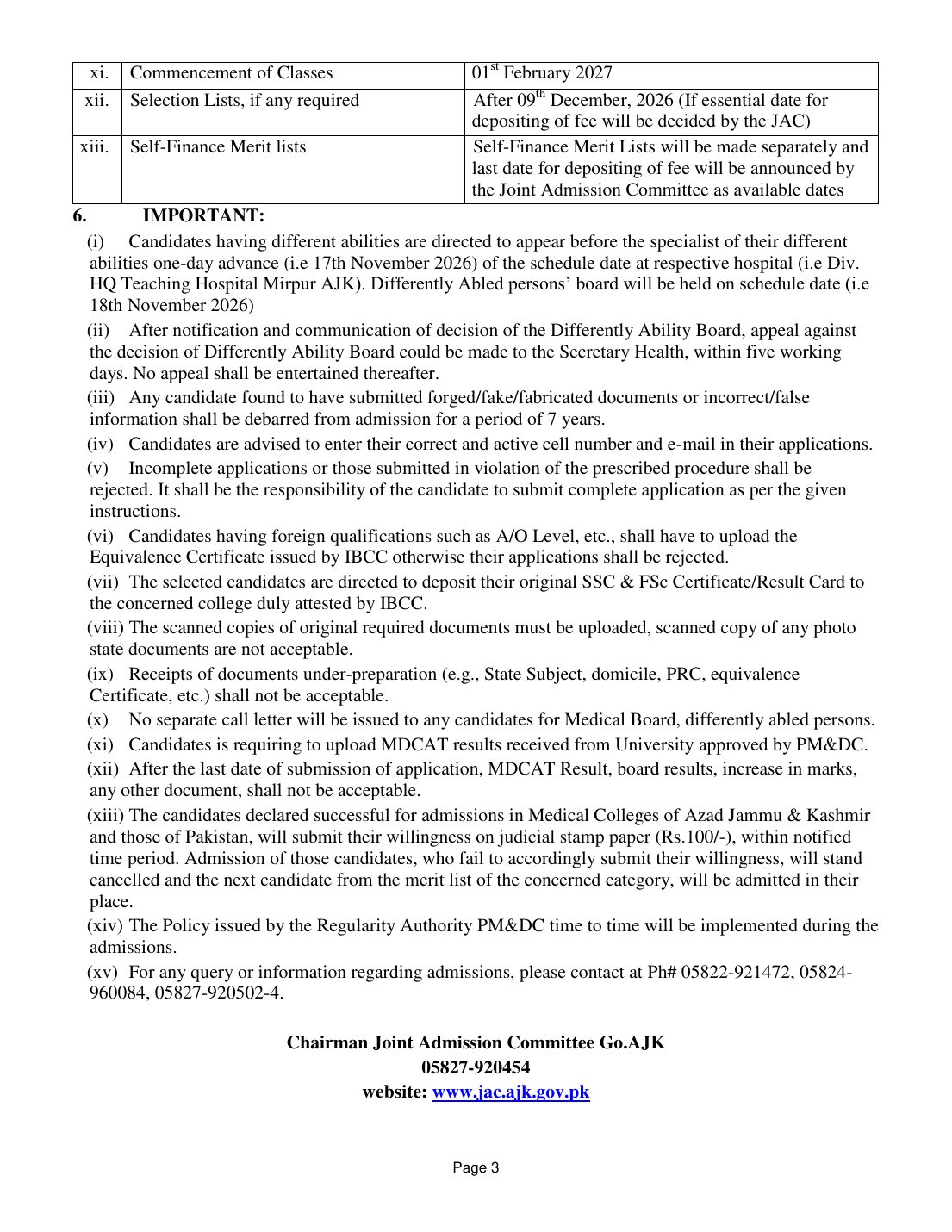 AJ&K MBBS-BDS Admissions 2026-27 - page 3
