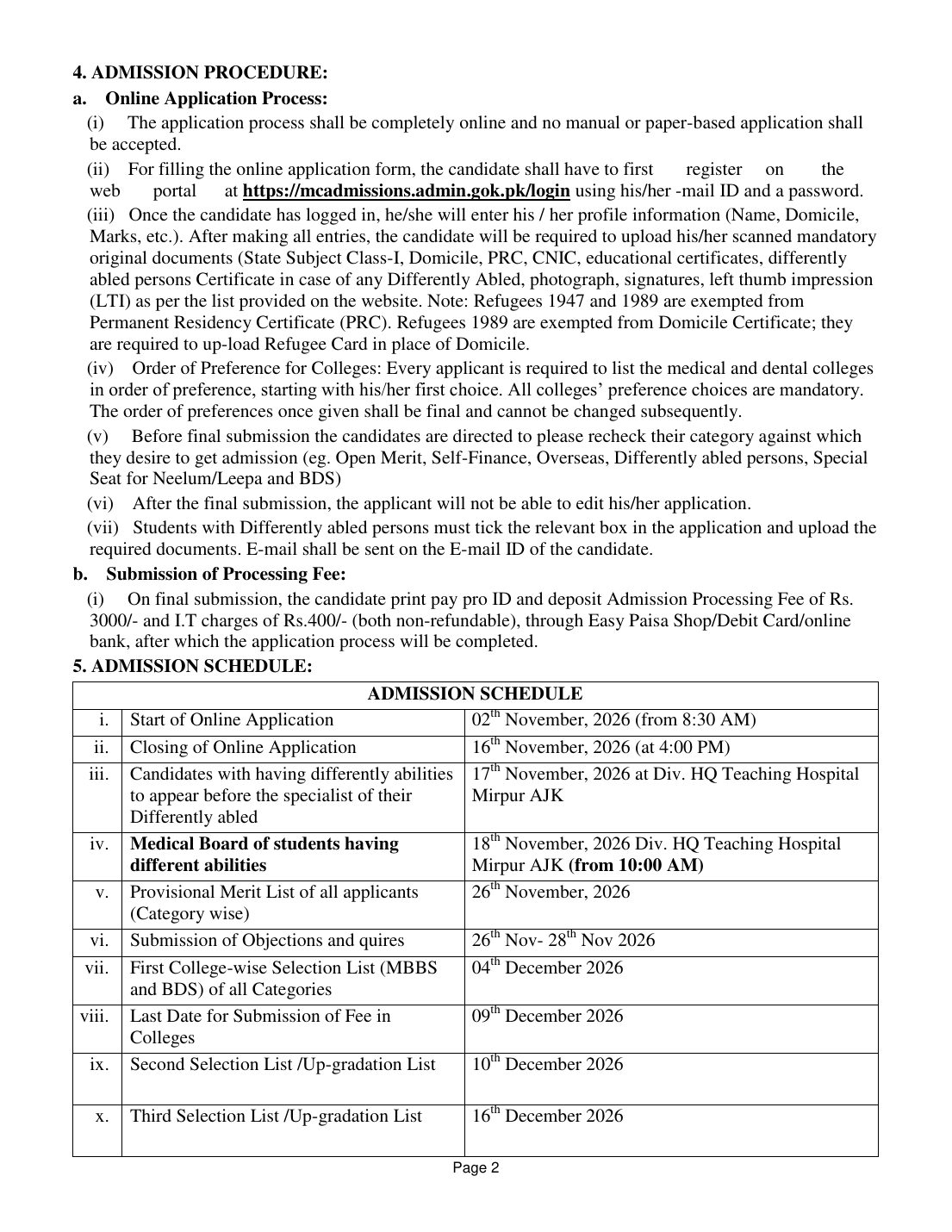 AJ&K MBBS-BDS Admissions 2026-27 - page 2