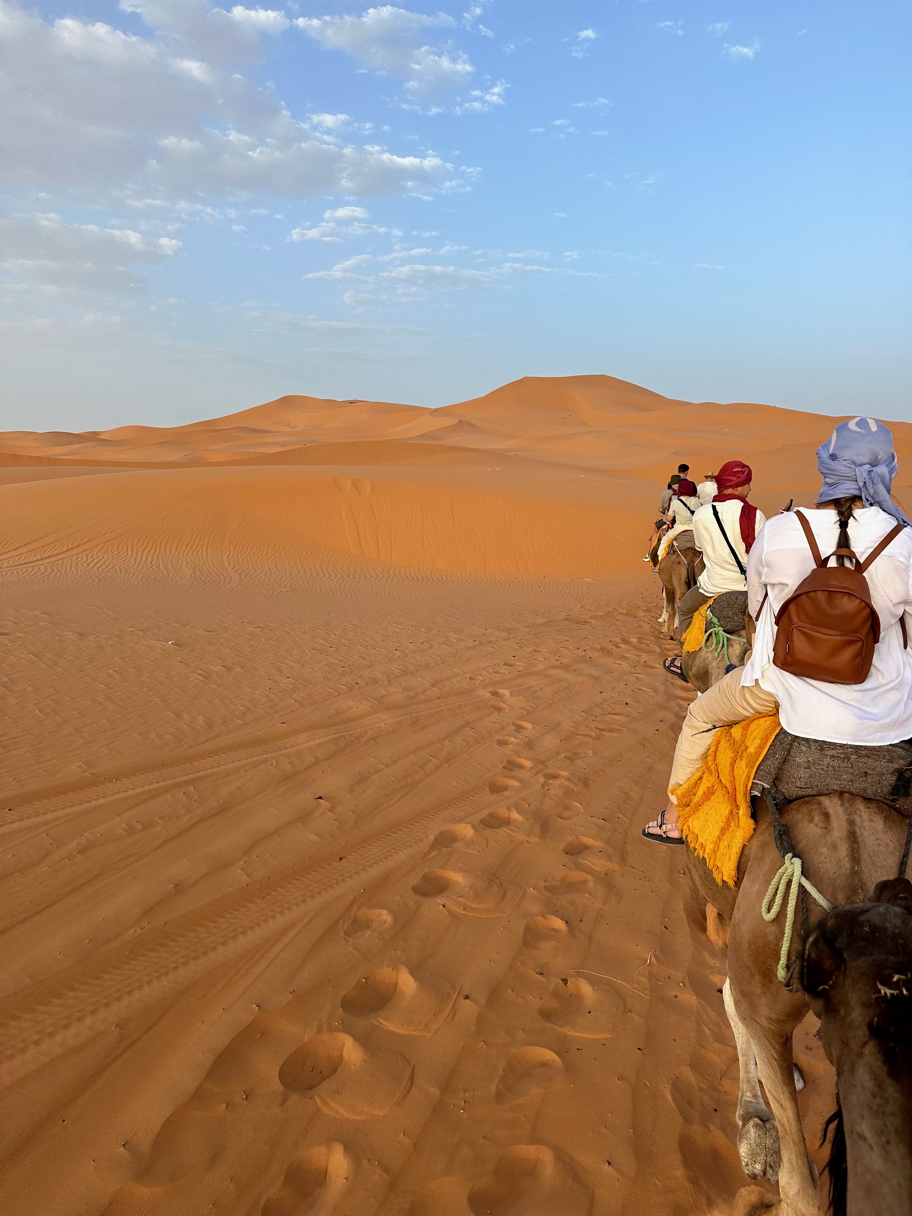 Camel trek into the Sahara desert near Merzouga, Morocco