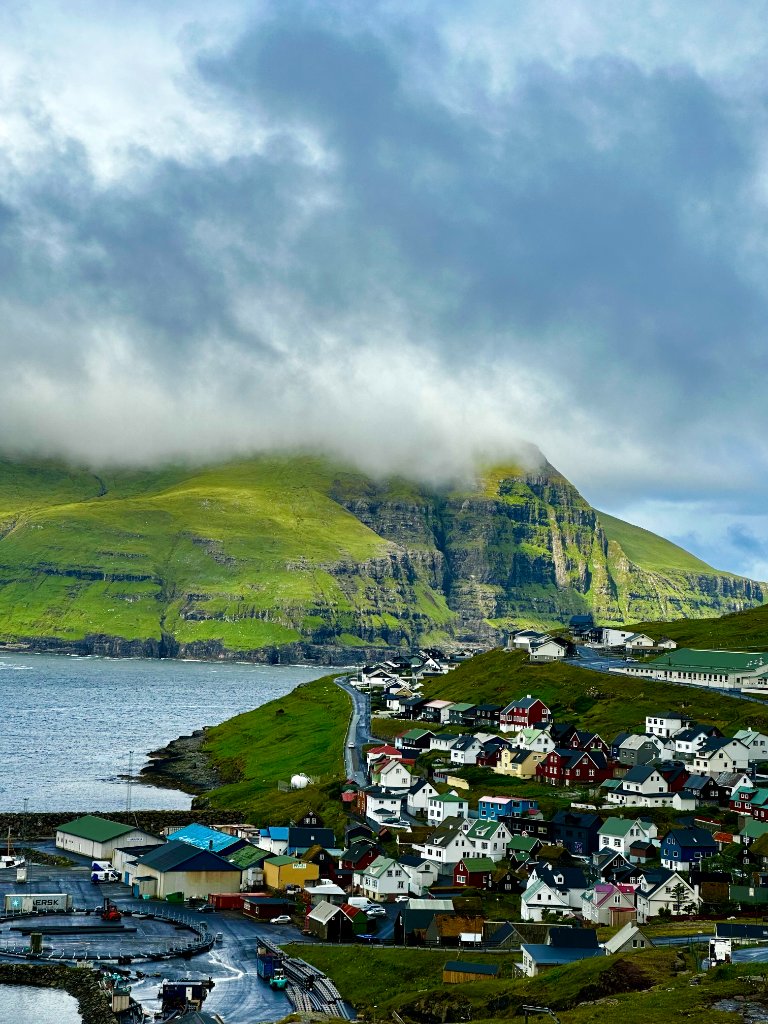 Colourful village on hillside, Faroe Islands